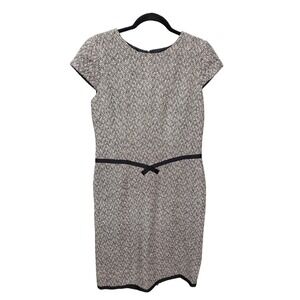 Talbots Pure Silk‎ Tweed Herringbone Sheath Dress Black White Business Size 6